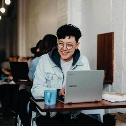 Business owner working at a cafe